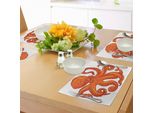 Tovagliette Abakuhaus Con Motivo A Polpo, Illustrazione Con Motivo A Polpo, Mondo Sottomarino, Natura Selvaggia, Stampa Grafica A Tema, Decorazione Da Tavola In Tessuto Resistente Al Lavaggio Per Sala Da Pranzo E Cucina, Arancione E Bianco