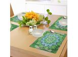 Tovagliette Abakuhaus Mandala, Grand Mandala Con Motivi A Foglia Simbolo Della Natura E Tema Zen Stampa In Stile Boho Verde, Tiscjdeco In Tessuto Resistente Al Lavaggio Per La Sala Da Pranzo E La Cucina, Verde Blu