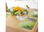 Tovagliette Abakuhaus Con Funghi, Paesaggio Magico Con Funghi E Fiori In Una Fresca Stampa Cartoon Con Felci Di Bosco, Decorazioni Da Tavola In Tessuto Resistente Al Lavaggio Per La Sala Da Pranzo E La Cucina, Viola E Verde.