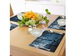 Tovagliette Abakuhaus Wald, Stampa Stilizzata Artistica Autunnale Con Motivo Boschivo, Tiscjdeco In Tessuto Resistente Al Lavaggio Per Sala Da Pranzo E Cucina, Nero Blu