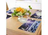 Tovagliette Abakuhaus Natur, Nuvole Scure E Minacciose Con Un Mistico Paesaggio Celeste E Foto Di Tuoni Elettrici, Tiscjdeco In Tessuto Resistente Al Lavaggio Per La Sala Da Pranzo E La Cucina, Viola Blu