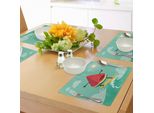 Tovagliette Abakuhaus Surf, Simpatico Cocomero Che Cavalca Le Onde Nella Popolare Attività Estiva, Tiscjdeco In Tessuto Resistente Al Lavaggio Per La Sala Da Pranzo E La Cucina, Giallo Verde Rosso