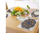Tovagliette Abakuhaus Mandala, Motivo Mandala Floreale Con Colori Vivaci, Motivi Etnici Che Richiamano L'equilibrio Interiore, Tovagliette Decorative In Tessuto Resistente Ai Colori Per La Sala Da Pranzo E La Cucina, Arancione, Viola, Blu.