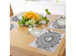 Tovagliette Abakuhaus Mandala, Illustrazione Di Figura Religiosa Sun Yantra Mandala Motivo Floreale Etnico Bohemien, Tiscjdeco In Tessuto Resistente Al Lavaggio Per Sala Da Pranzo E Cucina, Bianco Nero