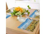 Abakuhaus Tovagliette Saguaro, Cactus Fiorito Che Cattura Gli Ultimi Raggi Di Sole Della Giornata, Tiscjdeco In Tessuto Resistente Al Lavaggio Per La Sala Da Pranzo E La Cucina, Giallo Verde Blu
