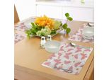 Tovagliette Abakuhaus Con Motivo A Farfalle, Piccoli Fiori Con Artistici Pois E Strisce Digitali, Tiscjdeco In Tessuto Resistente Al Lavaggio Per La Sala Da Pranzo E La Cucina, Arancione Crema Rosso