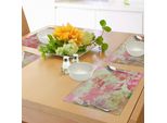 Tovagliette Abakuhaus Con Motivi Floreali, Stampa Artigianale Retrò Kitsch Con Sfondo Grunge, Tiscjdeco In Tessuto Resistente Al Lavaggio Per Sala Da Pranzo E Cucina, Verde E Rosa