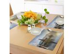 Abakuhaus Tovagliette Balinesi, Panorama Dell'alba Sul Tempio Pura Ulun Danu Sul Lago Bratan Bali Indonesia Waterscape, Tiscjdeco In Tessuto Resistente Ai Colori Per La Sala Da Pranzo E La Cucina, Beige Marrone