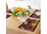 Tovagliette Abakuhaus Natur, Scenario Apocalittico Con Fasci Di Luce E Luna Piena, Tema "Fine Del Mondo Come Luce"", Tiscjdeco In Tessuto Resistente Al Colore Per La Sala Da Pranzo E La Cucina, Giallo Arancione"
