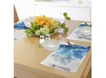 Abakuhaus Tovagliette Astratte, Illustrazione Astratta Nuvole Skyline Fumo Flusso Liquido Misto Movimento Stampa Artistica, Tiscjdeco In Tessuto Resistente Al Colore Per La Sala Da Pranzo E La Cucina, Bianco Blu