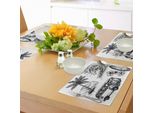 Abakuhaus Tovagliette Da Surf, Tavola Da Surf Sportiva, Spiaggia, Furgone, Stile Sketch, Illustrazione Artistica Monocromatica, Tiscjdeco In Tessuto Resistente Al Lavaggio Per Sala Da Pranzo E Cucina, Bianco E Nero
