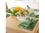 Tovagliette Abakuhaus Con Motivo Foresta Pluviale, Palme E Piante Esotiche Nella Giungla Tropicale Natura Selvaggia Illustrazione A Tema Zen, Tiscjdeco In Tessuto Resistente Ai Colori Per La Sala Da Pranzo E La Cucina, Verde