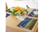 Tovagliette Abakuhaus Natur, Thunder Bolt Sopra Il Campo Stagionale Electric Vibes Madre Natura Immagine A Tema, Tiscjdeco In Tessuto Resistente Al Colore Per La Sala Da Pranzo E La Cucina, Giallo Blu