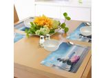 Tovagliette Abakuhaus Spa, Pietre E Fiori Di Loto Sulla Sabbia Meditazione Armonia Equilibrio Fioritura Il Tuo Spirito, Tiscjdeco In Tessuto Resistente Al Colore Per La Sala Da Pranzo E La Cucina, Grigio Rosa Blu