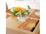 Abakuhaus Tovagliette Con Uccelli, Migrazione Degli Uccelli Sul Deserto In Autunno, Vista Al Tramonto, Immagine Stagionale, Tiscjdeco In Tessuto Resistente Al Colore Per La Sala Da Pranzo E La Cucina, Arancione E Nero