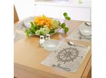 Tovagliette Abakuhaus Con Motivo Timone, Timone Retrò, Barca A Vela Antica, Strumento Di Navigazione, Stampa Monocromatica, Decorazione Da Tavolo In Tessuto Resistente Al Lavaggio Per Sala Da Pranzo E Cucina, Beige Marrone