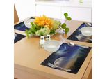 Tovagliette Abakuhaus Space, Nuvole Vibranti, Luna Piena, Cometa Nel Cielo Buio, Celestial Horizon Twilight, Tiscjdeco In Tessuto Resistente Al Lavaggio Per Sala Da Pranzo E Cucina, Giallo Blu