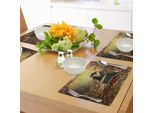 Abakuhaus Tovagliette Medievali, Donna Seduta Su Una Pietra E Libro Da Lettura, Bosco, Fiori, Erba, Alberi, Epoca Medievale, Tiscjdeco In Tessuto Resistente Ai Colori Per La Sala Da Pranzo E La Cucina, Multicolore