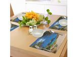 Tovagliette Da Spiaggia Abakuhaus, Vista Su Cala Algaiarens Dalla Scogliera Sabbiosa Nell'acqua, Tema Isola Di Minorca-Europa, Tiscjdeco In Tessuto Resistente Ai Colori Per La Sala Da Pranzo E La Cucina, Multicolore