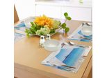 Abakuhaus Tovagliette Balinesi, Spiaggia Con Letto Balinese Estate Sole Splendente Cielo Sereno Luna Di Miele Immagine Natural Spa, Tiscjdeco In Tessuto Resistente Al Lavaggio Per Sala Da Pranzo E Cucina, Bianco Blu