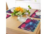 Tovagliette Abakuhaus Con Funghi, Funghi Magici Con Vivace Grafica Neon, Stampa A Tema Foresta Incantata, Decorazione Da Tavola In Tessuto Resistente Al Lavaggio Per Sala Da Pranzo E Cucina, Blu Rosso