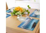 Tovagliette Naturali Abakuhaus, Tropic Sea Con Rocce E Tempesta Flash Nell'aria Paesaggio Epico Tranquillo Ma Pericoloso, Tiscjdeco In Tessuto Resistente Al Lavaggio Per La Sala Da Pranzo E La Cucina, Turchese