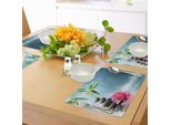 Tovagliette Abakuhaus Spa, Tema Spa Con Fiori Di Loto E Rocce In Stile Yoga Che Riflettono Il Tema Della Tua Anima, Decorazioni Da Tavola In Tessuto Resistente Al Lavaggio Per La Sala Da Pranzo E La Cucina, Verde Rosa Blu
