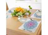 Tovagliette Abakuhaus Mandala, Motivo Floreale Rotondo A Stelle Con Morbidi Colori Acquamarina, Tema Meditazione Spirituale, Tiscjdeco In Tessuto Resistente Al Lavaggio Per Sala Da Pranzo E Cucina, Bianco Rosa Blu