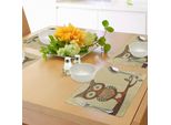 Tovagliette Abakuhaus Con Gufo, Simpatico Gufo Seduto Su Ramo, Occhi Animali Divertenti, Colori Pastello, Grafica Retrò Moderna, Tiscjdeco In Tessuto Resistente Al Lavaggio Per Sala Da Pranzo E Cucina, Marrone Crema Verde Acqua Rosso