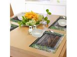 Abakuhaus Tovagliette Rustiche, Piccolo Stile Spagnolo In Legno Scuro Con Immagine Di Un Giardino Segreto Con Finestra Sfregata, Tiscjdeco In Tessuto Resistente Al Colore Per La Sala Da Pranzo E La Cucina, Marrone Verde