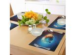 Tovagliette Abakuhaus Space, Pianeta Terra Nei Raggi Del Sole Elementi Astronomia Atmosfera Cielo Satelliti Luna Immagine, Tiscjdeco In Tessuto Resistente Al Colore Per La Sala Da Pranzo E La Cucina, Blu Rosso