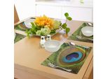 Abakuhaus Tovagliette Peacock, Piuma Di Pavone Con Forma Ad Occhio, Immagine Ravvicinata, Fauna Esotica, Tema Tiscjdeco, Tessuto Resistente Al Lavaggio, Per Sala Da Pranzo E Cucina, Verde Senape Teal