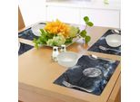 Tovagliette Abakuhaus Wald, Luna Piena Nella Notte Nella Foresta, Inverno, Giorni Mistici E Drammatici, Foto Lunare, Tiscjdeco In Tessuto Resistente Al Colore Per La Sala Da Pranzo E La Cucina, Giallo, Nero, Blu