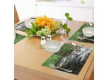 Tovagliette Abakuhaus Wald, Rushing Riverbed Con Rocce, Alberi, Rami Di Montagna, Arbusti, Paesaggio Naturale, Tiscjdeco In Tessuto Resistente Al Colore Per La Sala Da Pranzo E La Cucina, Bianco, Verde, Verde