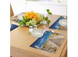 Tovagliette Da Spiaggia Abakuhaus, Passerella Nel Selvaggio E Idilliaco Cielo Infinito, La Tranquilla E Silenziosa Costa Immobile, Tiscjdeco In Tessuto Resistente Ai Colori Per La Sala Da Pranzo E La Cucina, Crema Blu