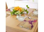 Abakuhaus Tovagliette Torre Eiffel, Stampa Francese In Corsivo Wordprint Eiffel Doodle Silhouette Pastell Splash Retro Print, Tiscjdeco In Tessuto Resistente Al Lavaggio Per Sala Da Pranzo E Cucina, Viola Beige