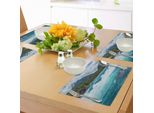 Tovagliette Abakuhaus Natur, Tema Fluviale Con Rapide, Nuvole, Foresta Montana Innevata, Alberi E Animali Selvatici, Decorazione Da Tavola In Tessuto Resistente Al Lavaggio Per Sala Da Pranzo E Cucina, Bianco, Verde, Blu