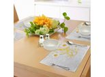 Abakuhaus Tovagliette Narciso, Narcisi Su Sfondo Decorato - Motivo Floreale Ripetuto Con Curve Vorticose - Motivo Primaverile, Tiscjdeco In Tessuto Resistente Al Lavaggio Per La Sala Da Pranzo E La Cucina, Giallo Grigio