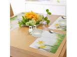 Abakuhaus Tovagliette Narciso, Fiore Di Narciso In Un'illustrazione Dai Colori Uniformi Che Rinfresca Prati Erbosi, Tiscjdeco In Tessuto Resistente Al Colore Per La Sala Da Pranzo E La Cucina, Giallo Verde
