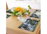 Tovagliette Abakuhaus Rainforest, Cascata Nel Mezzo Della Giungla Tropicale - Stile Naturale Paesaggistico, Tiscjdeco In Tessuto Resistente Al Lavaggio Per La Sala Da Pranzo E La Cucina, Bianco Verde