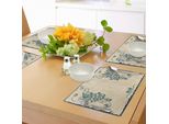 Abakuhaus Tovagliette Peacock, Grafica Retrò Vintage Con Linee Decorative Classiche E Artistiche Raffiguranti Pavoni, Tiscjdeco In Tessuto Resistente Al Lavaggio Per La Sala Da Pranzo E La Cucina, Beige E Verde Acqua