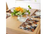 Abakuhaus Tovagliette Arancione Bruciato, Motivo Mosaico Vintage Con Grafica Astratta Caratterizzata Da Fiori Bruciati, Sottobicchieri In Tessuto Lavabile Decorazione Da Tavola Con Stampa, Arancione Nero Grigio