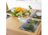 Tovagliette Abakuhaus Foresta, Paesaggio Montano, Strada, Cielo Nuvoloso, Pineta, Foresta, Estate, Giorno Di Pioggia, Tiscjdeco In Tessuto Resistente Al Colore Per La Sala Da Pranzo E La Cucina, Marrone, Verde, Verde