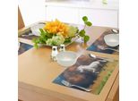 Tovagliette Abakuhaus Con Cavalli, Cavallo Andaluso Su Uno Sfondo Maestoso Di Nuvole Di Polvere - Foto Molto Richiesta, Sottobicchieri In Tessuto Lavabile Decorazione Da Tavola Con Stampa, Arancione Bianco Verde
