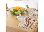 Tovagliette Retrò Abakuhaus, Stampa In Stile Vintage Con Motivo Caffè Appena Preparato, Inossidabile, Inusurato, Stampa Digitale Su Tessuto Lavabile, Decorazione Da Tavola Per La Cucina, Arancione Crema Rosso