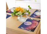 Tovagliette Fantasia Abakuhaus, Giovane Donna Con Un Cane Sotto Un'enorme Luna E Un Cielo Stellato Amicizia Magica Celeste, Tessuto Lavabile E Resistente Al Lavaggio Per Sala Da Pranzo E Cucina, Rosso Corallo