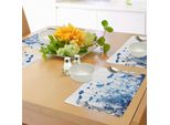 Abakuhaus Tovagliette Astratte, Silhouette Di Fiori Selvatici Estivi, Erba, Giardino, Fogliame, Illustrazione Stilizzata, Tiscjdeco In Tessuto Resistente Al Colore Per La Sala Da Pranzo E La Cucina, Bianco E Blu