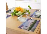 Tovagliette Abakuhaus Natur, Panchina Su Un Fiume Che Scorre Con Alberi Di Lavanda A Forma Di Falce Di Luna E Illustrazione Di Erba, Tiscjdeco In Tessuto Resistente Al Colore Per La Sala Da Pranzo E La Cucina, Multicolore