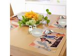 Tovagliette Abakuhaus Con Motivo Basket, Giocatori Di Basket Su Sfondo Astratto, Stampa In Stile Poster Classico, Tiscjdeco In Tessuto Resistente Al Lavaggio Per Sala Da Pranzo E Cucina, Arancione E Nero