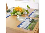 Abakuhaus Tovagliette Balinesi, Tempio Pura Ulun Danu Bali Tropic Fiorisce Torre Di Piante Acquatiche Nel Paesaggio Lacustre, Tiscjdeco In Tessuto Resistente Al Colore Per La Sala Da Pranzo E La Cucina, Verde Rosa Blu